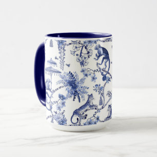 Chinoiserie Chic Jungle Toile Blue & White Large Mug