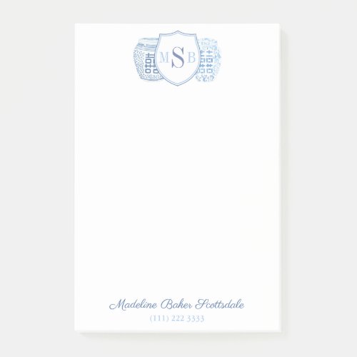 Chinoiserie Chic Ladies Blue And White Monogram Post_it Notes