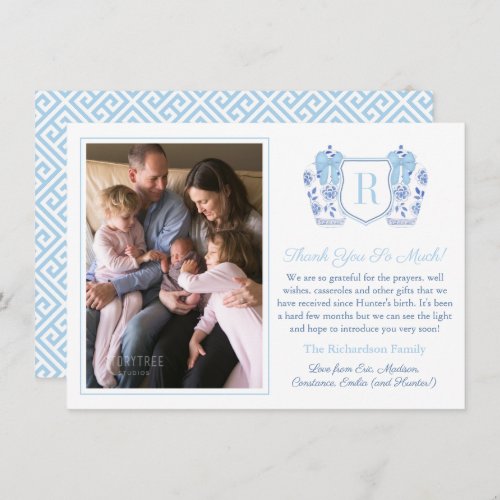 Chinoiserie Chic Monogram Baby Boy Family Picture Thank You Card