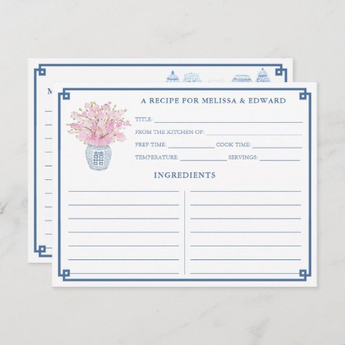 Chinoiserie Chic Pink and Blue Recipe Card
