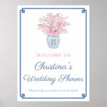 Chinoiserie Chic Pink And Navy Blue Wedding Shower Poster at Zazzle