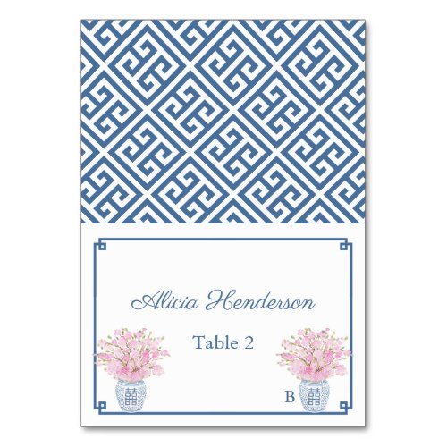 Chinoiserie Chic Pink And Navy Wedding Place Card