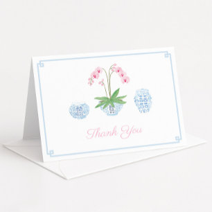 Chinoiserie Chic Pink Orchid Wedding Shower Letterpress Thank You Card