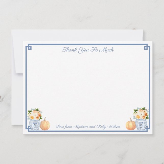 Chinoiserie Chic Pumpkins Florals Wedding Shower Thank You Card (Front)