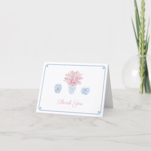 Chinoiserie Chic Sky Blue And Pink Bridal Shower Thank You Card