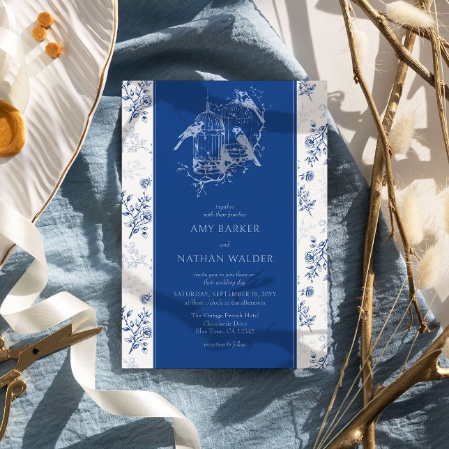 Chinoiserie Chic Vintage Blue and White Wedding Invitation (Vintage Blue Floral Wedding Invitation from the Chinoiserie Wedding Collection by Darling & May)