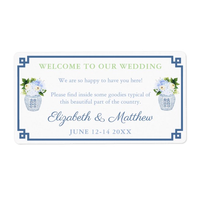 Chinoiserie Chic Welcome To Our Wedding Rectangle Label (Front)