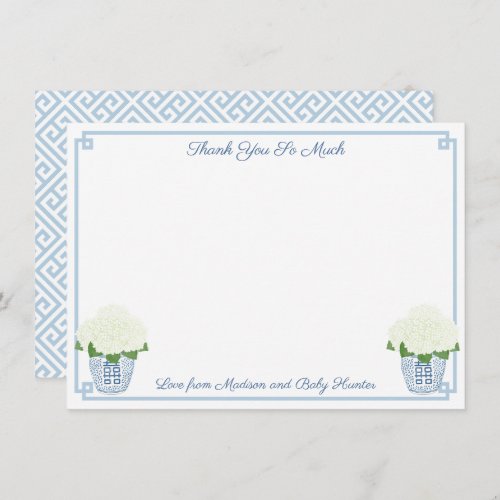 Chinoiserie Chic White Hydrangeas Boy Baby Shower  Thank You Card
