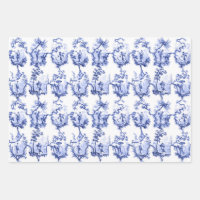 Blue and White Traditional Chintz Pattern Wrapping Paper