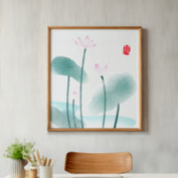 Chinoiserie Chinese Ink Wash Painting Lotus Floral