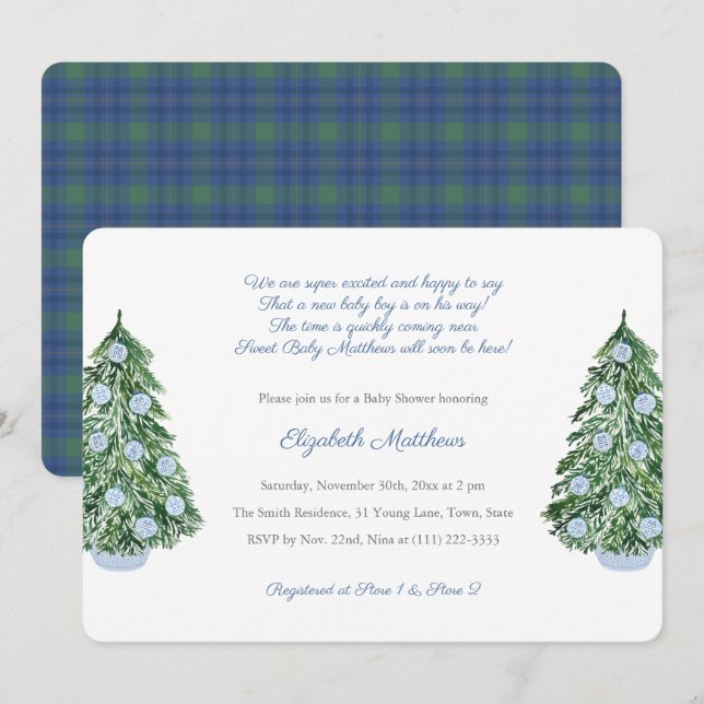Chinoiserie Christmas Baby Shower For Boy Poem Invitation (Front/Back)