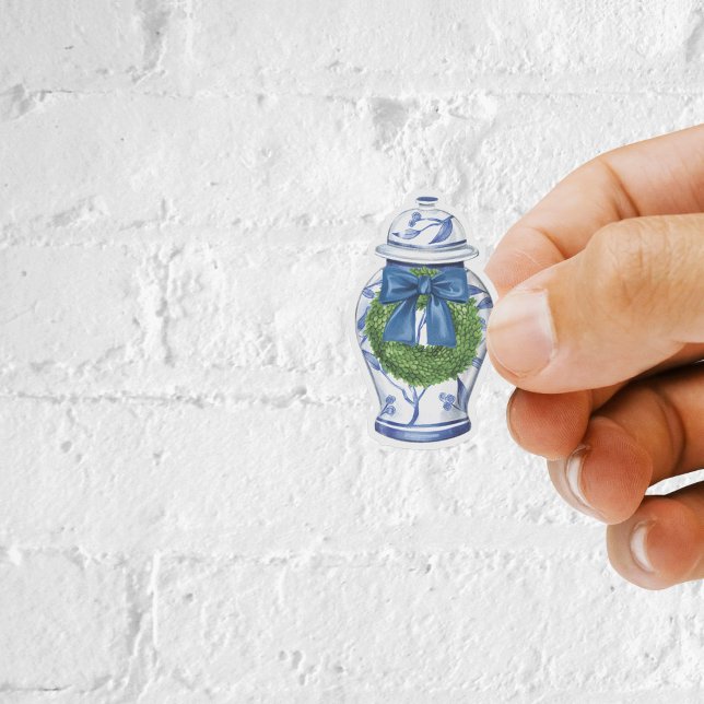 Chinoiserie Christmas Ginger Jar Vinyl Sticker (Ginger Jar Christmas Sticker)