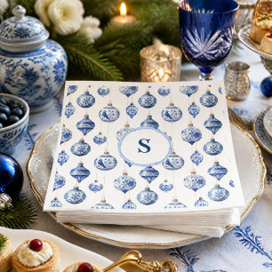 Chinoiserie Christmas Ornaments Monogrammed  Napkins