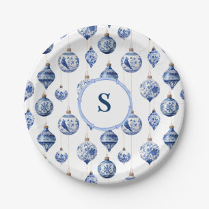 Chinoiserie Christmas Ornaments Monogrammed Paper Plates