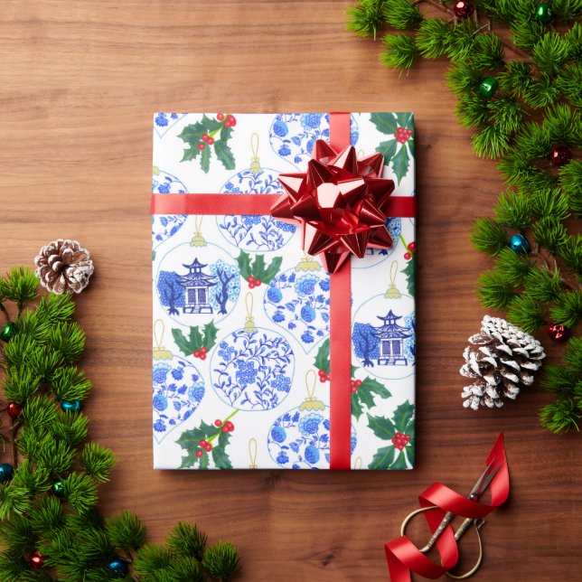 Chinoiserie Christmas Ornaments Wrapping Paper (Holiday Gift)