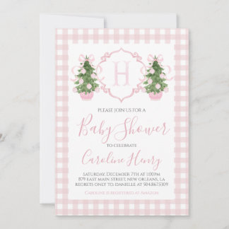 Chinoiserie Christmas Pink Preppy Baby Shower Invitation