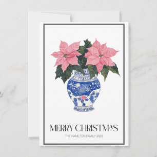 Chinoiserie Christmas Poinsettia Preppy Photo Holiday Card