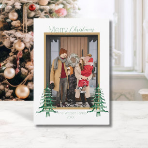 Chinoiserie Christmas Sage Green Pagoda 1-Photo Holiday Card
