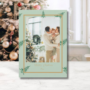 Chinoiserie Christmas Sage Green Pagoda 2-Photo Holiday Card