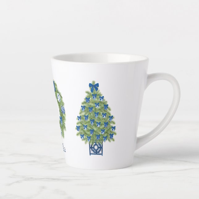 Chinoiserie Christmas Tree and Wreath  Latte Mug (Right)