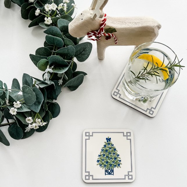 Chinoiserie Christmas Tree  Beverage Coaster (Chinoiserie Christmas Tree Drink Coaster)