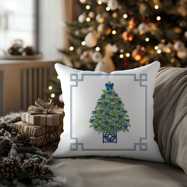 Chinoiserie Christmas Tree Holiday Throw Pillow (chinoiserie christmas tree holiday throw pillow)