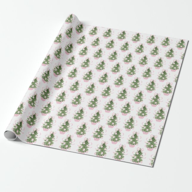 Chinoiserie Christmas Tree Wrapping Paper (Unrolled)