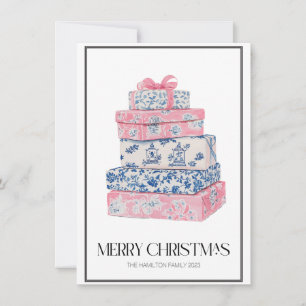 Chinoiserie Christmas Wrapped Gifts Preppy Photo Holiday Card