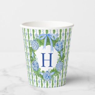 Chinoiserie Christmas Wreath, Grandmillenial Paper Cups