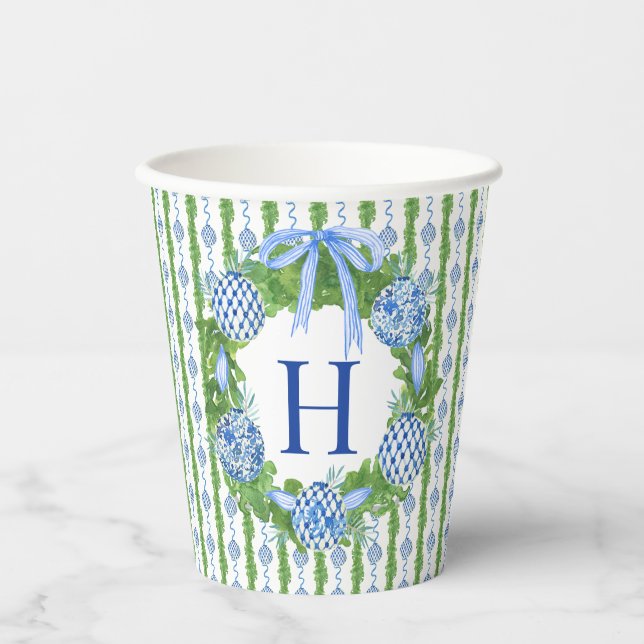 Chinoiserie Christmas Wreath, Grandmillenial  Paper Cups (Front)