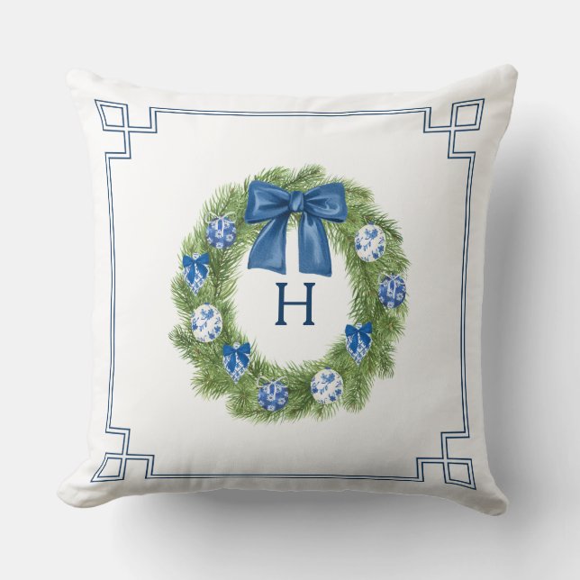 Chinoiserie Christmas Wreath  Throw Pillow (Front)