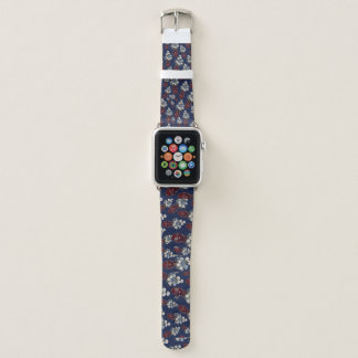 Chinoiserie Chrysathemums Vases Navy Blue Apple Watch Band