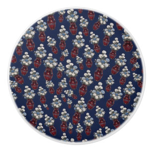 Chinoiserie Chrysathemums Vases Navy Blue Ceramic Knob