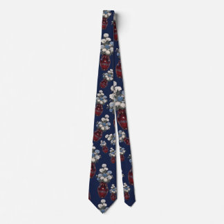 Chinoiserie Chrysathemums Vases Navy Blue Neck Tie