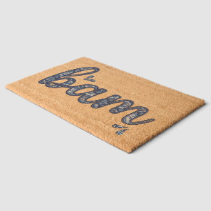 Chinoiserie Classic Bam Mahjong Tile Design Blue Fiber Doormat