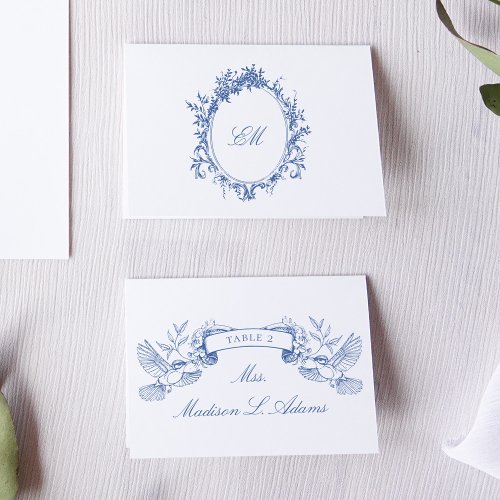 Chinoiserie Classic Blue Birds Foldable Name Card
