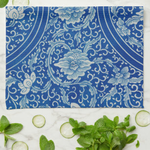 Chinoiserie Classic Chinese Floral Blue White Kitchen Towel