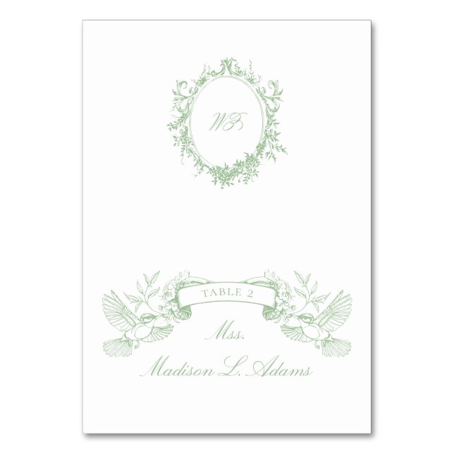Chinoiserie Classic Green Birds Foldable Name Card (Front)