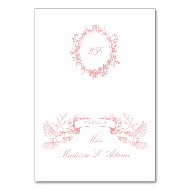 Chinoiserie Classic Pink Birds Foldable Name Card (Front)