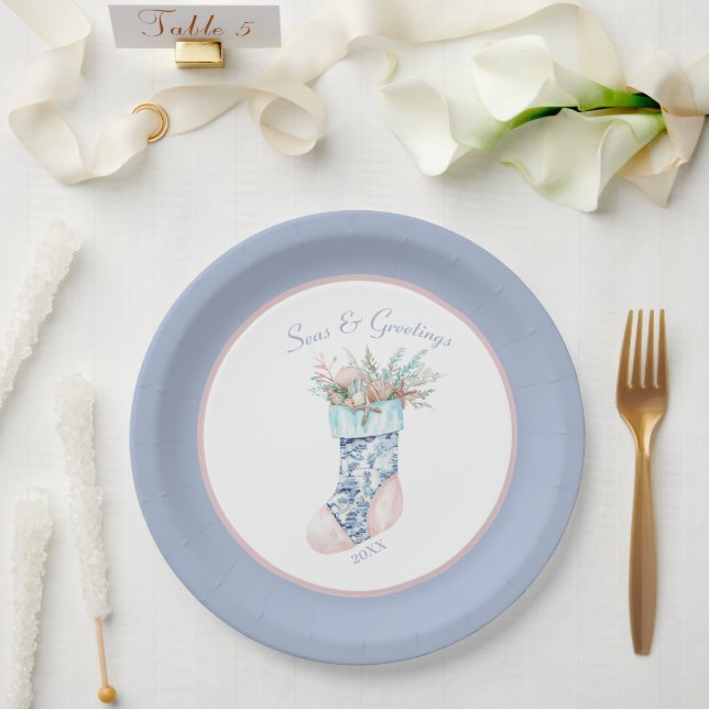 Chinoiserie Coastal Grandma Stocking Paper Plates (Wedding)