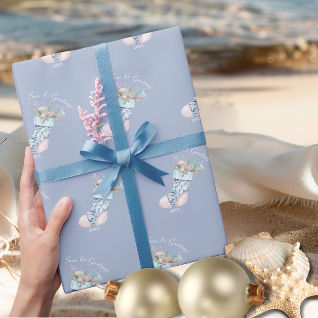  Chinoiserie Coastal Grandma Stocking  Wrapping Paper (Chinoiserie Coastal Grandma Stocking Wrapping Paper)