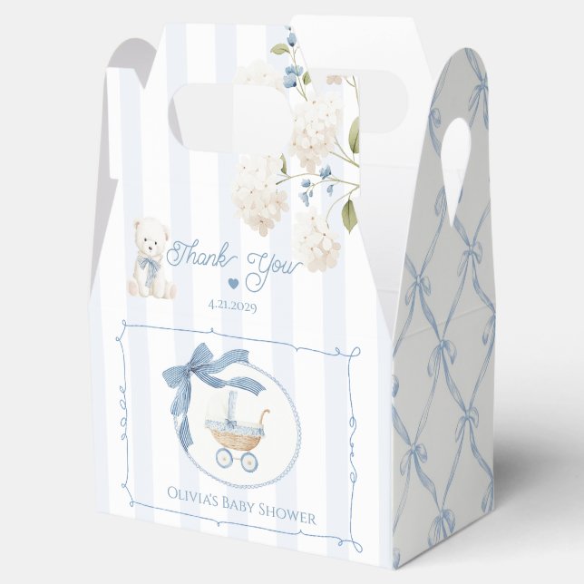Chinoiserie Coquette carriage Blue Baby Shower Favor Boxes (Opened)