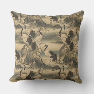 Chinoiserie Crane Bird Scenery Throw Pillow