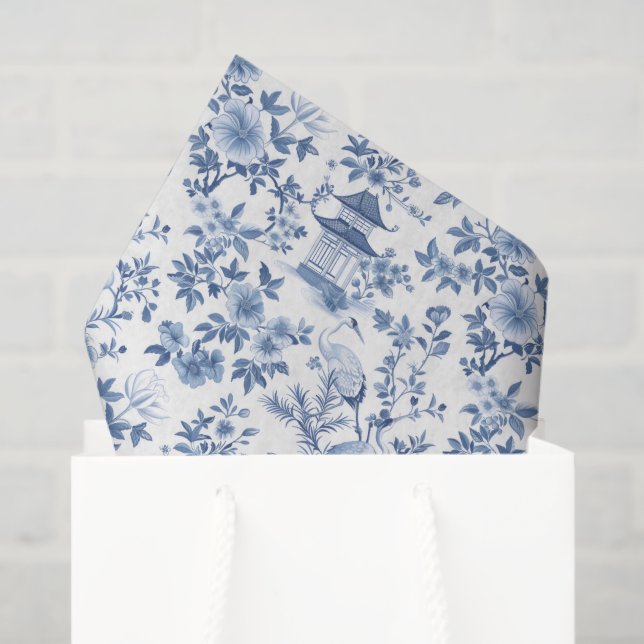 Chinoiserie Crane Decoupage Blue Tissue Paper (Gift Bag)