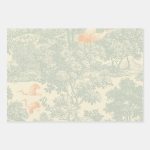 Chinoiserie Crane Toile Botanical Asian Garden Wrapping Paper Sheets