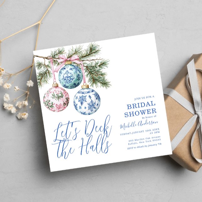Chinoiserie Deck the Halls Christmas Bridal Shower Invitation (Creator Uploaded)