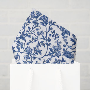 Chinoiserie Decoupage Paper, Blue White Floral Tissue Paper