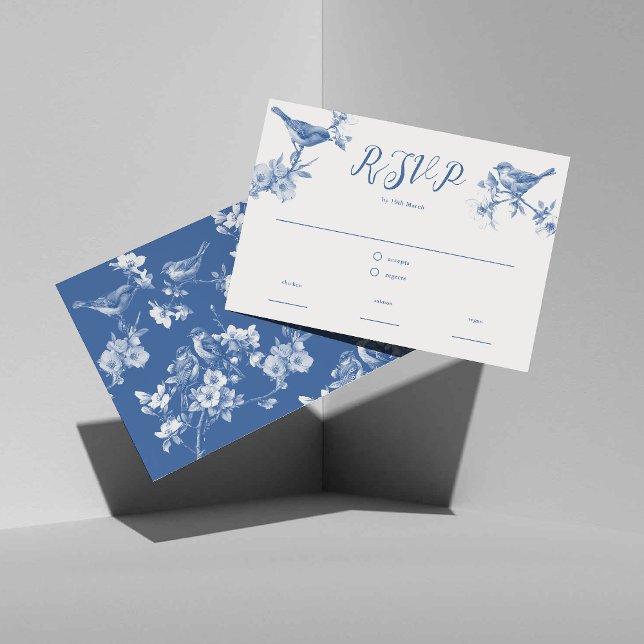 Chinoiserie Delft Blue Birds Spring RSVP card (Creator Uploaded)