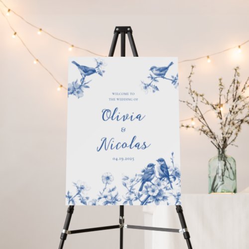 Chinoiserie Delft Blue Birds Spring Welcome Sign