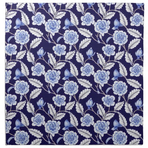 Chinoiserie Delft Blue Floral Porcelain Pattern Cloth Napkin
